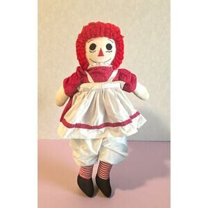 Vintage 37” Handmade Raggedy Ann Cloth Doll Calico Dress & Apron Large Oversized
